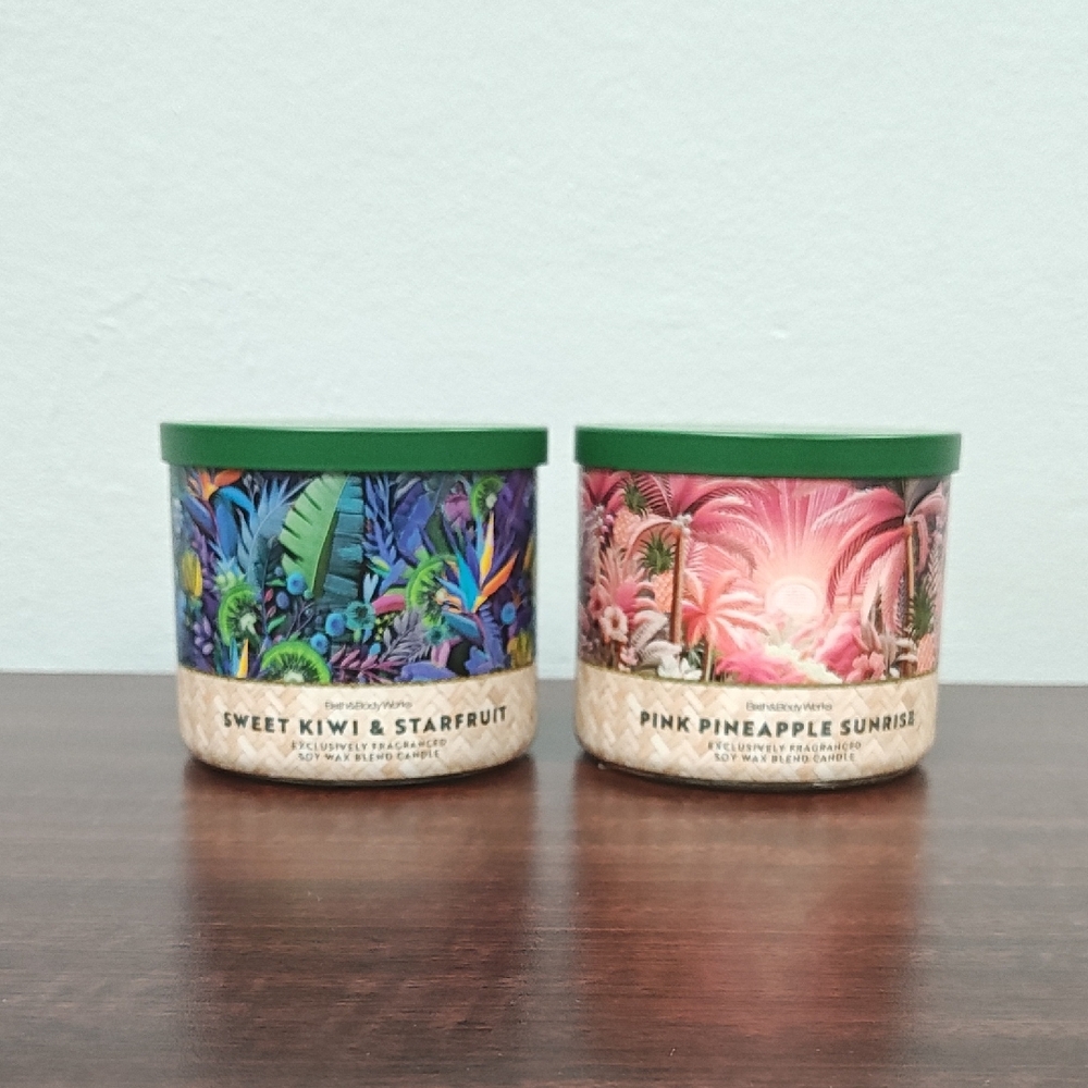 Bath & Body Works SWEET KIWI & STARFRUIT + PINK PINEAPPLE 3 Wick Candle Bundle